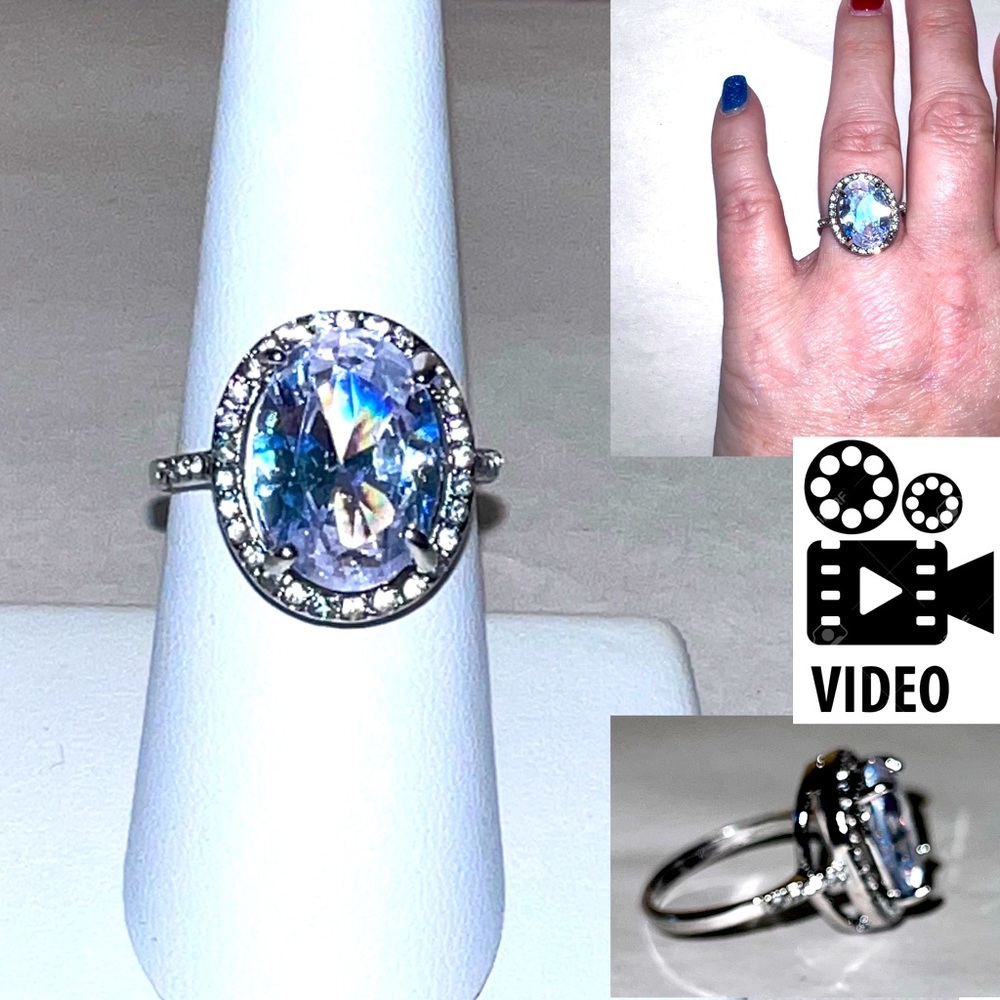 5.8 carat Moissanite Sapphire Engagement Statement Cocktail Ring Size 8 …